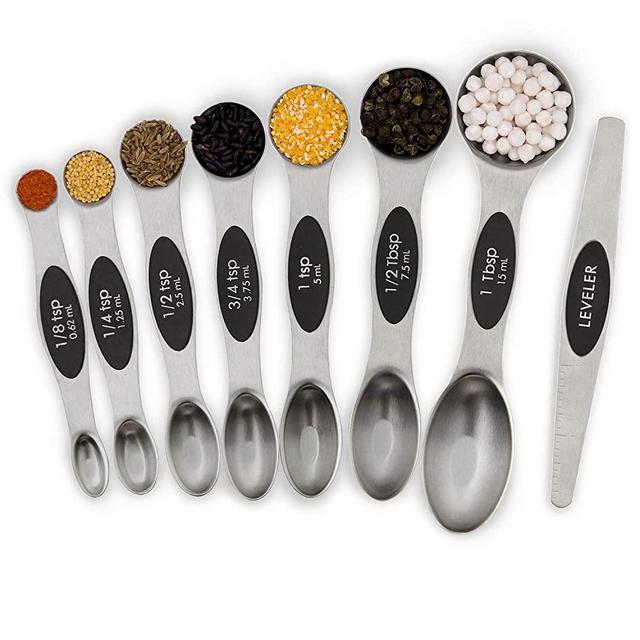 Magnetic Measuring Spoons Set-Kitchen Measuring Spoon Stainless Steel Dual Sided Stackable Teaspoon for Dry and Liquid (8Pcs)