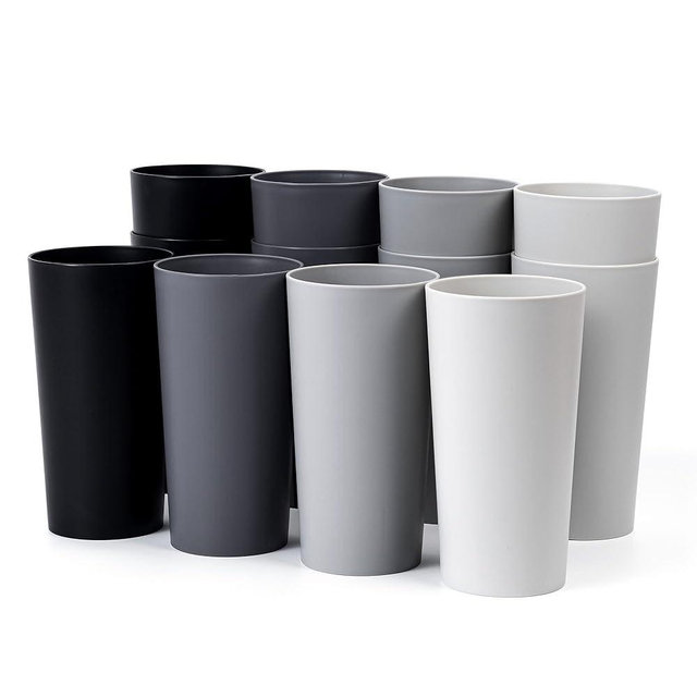ZAINCA 26-ounce Plastic Drinking Glasses Stackable Tumblers Water Cups Mixed Drinkware, set of 12 Grey Stone Reusable Shatter-resistant Dishwasher Safe