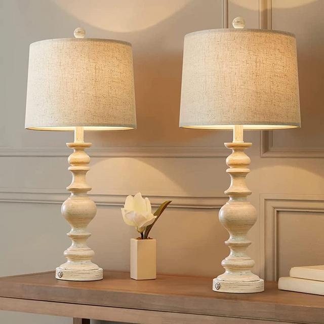 BOBOMOMO Rustic 3-Way Dimmable Touch Control Table Lamp Set of 2 for Bedroom Farmhouse Bedside Nightstand Lamps with Dual USB Charging Ports for Living RoomTraditional Desk Lamp (2 Bulbs Included)