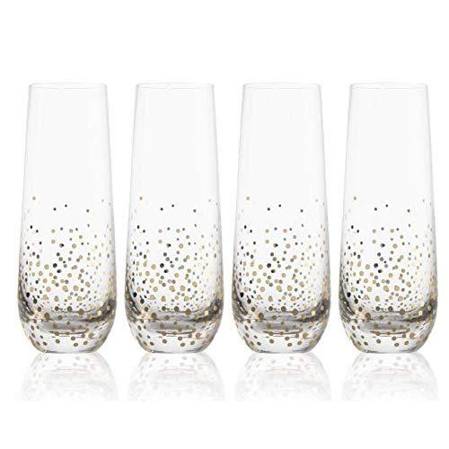 Trinkware Goldosa Stemless Champagne Flute Glasses With Gold Luster – Mimosa Glasses Set of 4 – 9oz