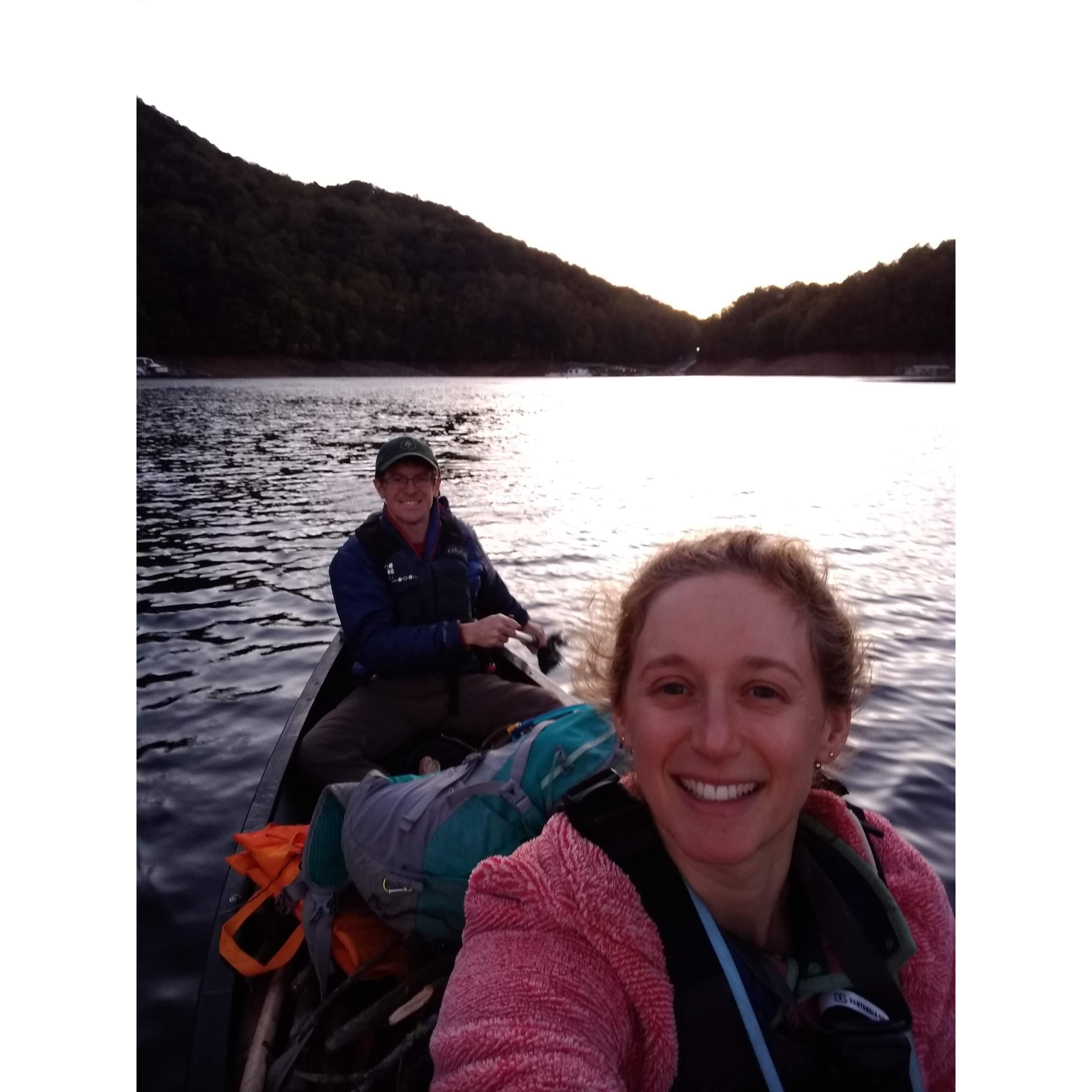 Canoeing to a backcountry campsite in the Smokies