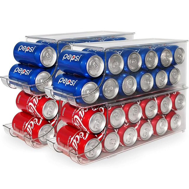 Soda Can Organizer with Lids, Stackable Soda Can Dispenser for Refrigerator, Clear Can Holder Organization and Storage Bins for Fridge, Kitchen, Countertop, Drink Pantry Organizers, Holds 12 Cans Each