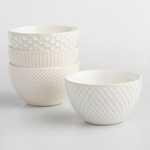 Small White Textured Stoneware Bowls Set of 4