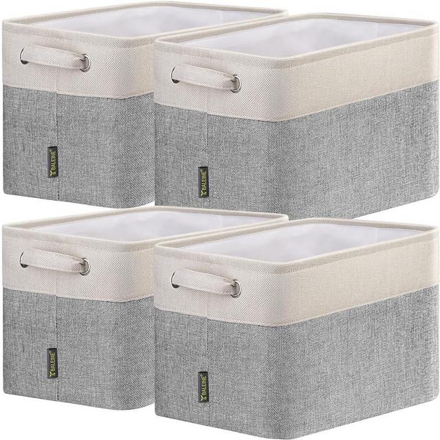 BALEINE 4 Pack Fabric Storage Bins Storage Basket Closet Shelf Organizer for Closet Organizing, Decorative Large Linen Closet Organizers and Storage (Grey, 4 Pack)