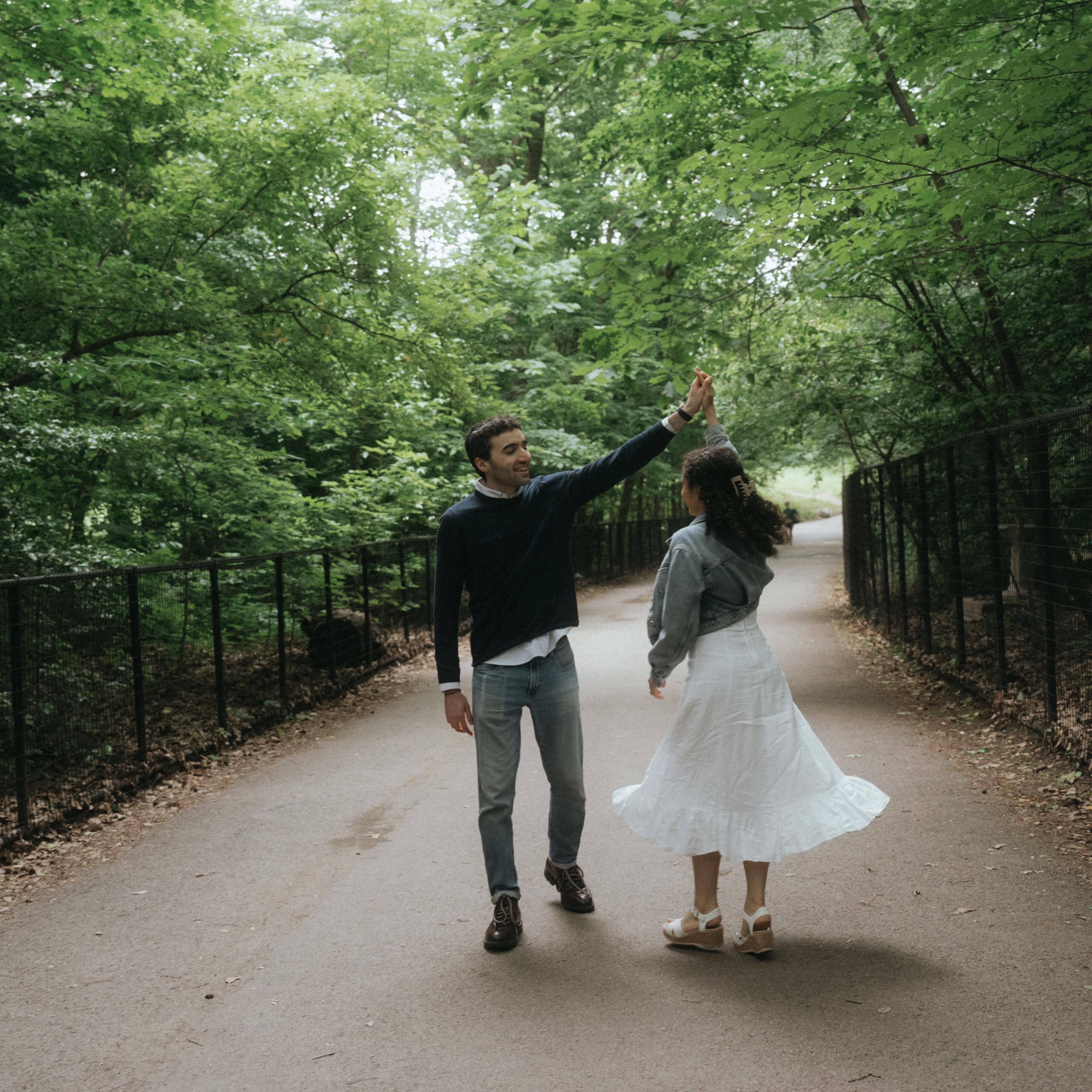 In Prospect Park for our engagement shoot (June 2025)