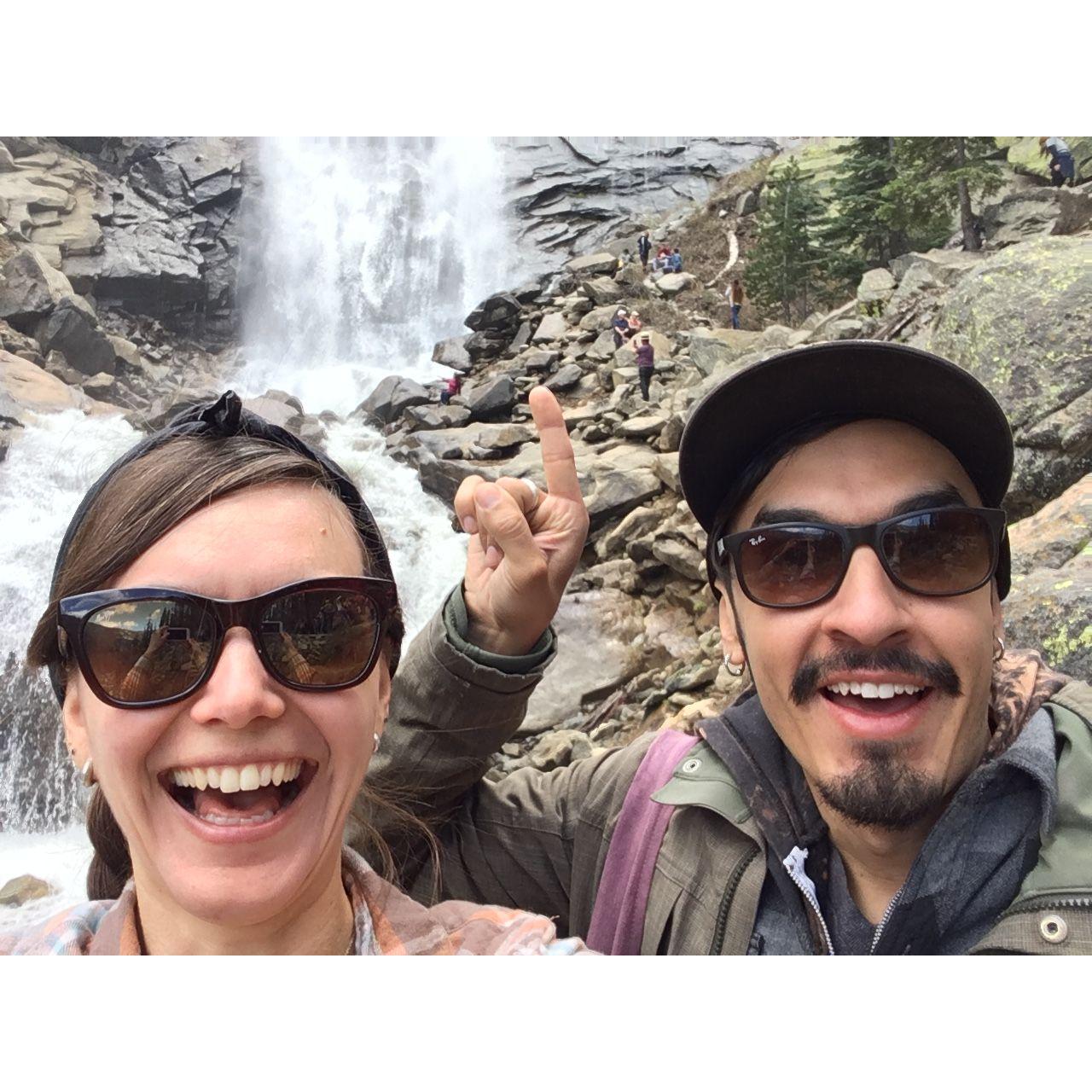 Visiting waterfalls in CA, on yet another camping trip!