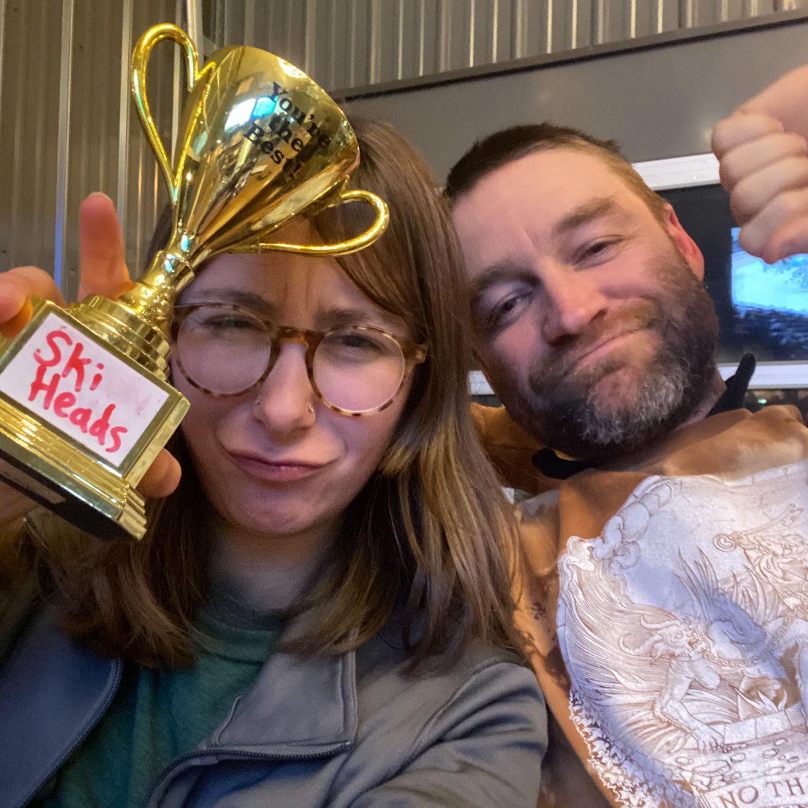 Winners at Thursday night Trivia! Our team is named after our cat, Oscar (Ski-Head for short) ≽(•⩊ •マ≼