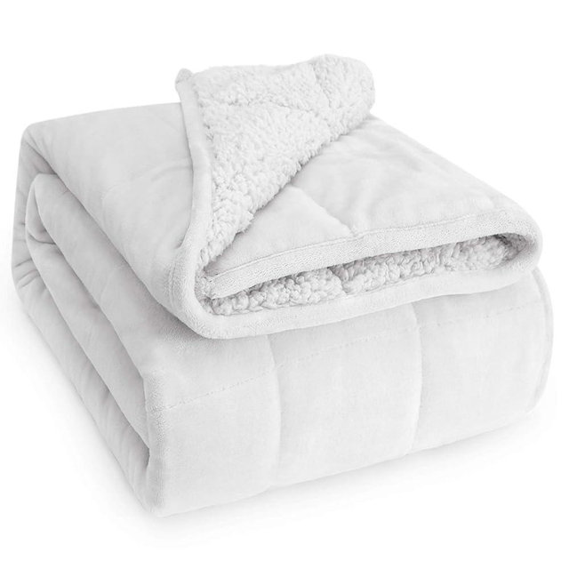 Wemore Sherpa Fleece Weighted Blanket for Adult,20 lbs Dual Sided Cozy Fluffy Heavy Blanket,Ultra Fuzzy Throw Blanket with Soft Plush Flannel Top,60 x 80 inches White on Both Sides