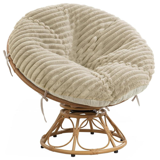 HOMBYS Fluffy Shaggy Cover for Papasan Chair Cushion, Plush Faux Fur Slipcover ONLY, (Without Cushion) Removable Soft Papasan Cushion Covers with 8 Ties, (Khaki, 50"x50")