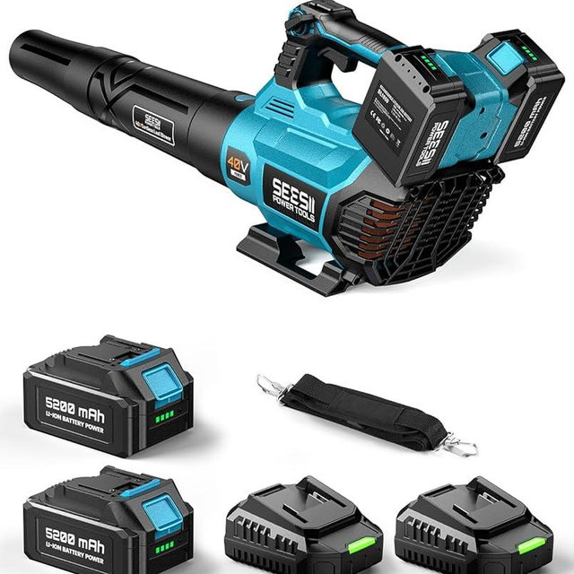 SEESII 40V Leaf Blower Cordless, 650CFM Brushless Motor Battery Powered Leaf Blower with 2 x 5.2Ah Batteries & 2 Chargers, Turbo Mode & 3 Speeds Control Electric Blower for Lawn Care/Light Snow/Debris