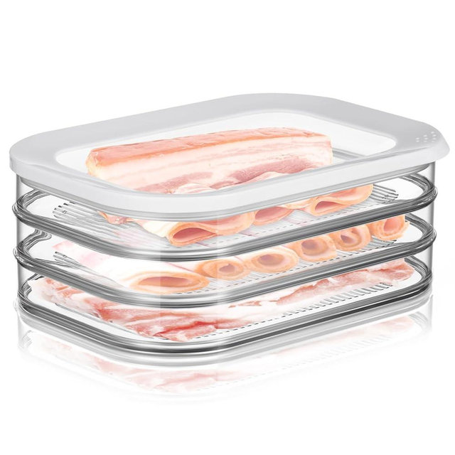 Tioncy 17oz Deli Meat Container for Fridge Modula Rounded Food Storage Box with Lid Set of 3 Lunchmeat Storage Container for Fridge Stackable Cold Cuts Vegetable and Cheese
