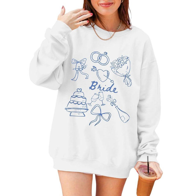 Migxsaf Bride Sweatshirt Mrs Fiancee Engaged Sweatshirts Oversized Long Sleeve Shirts Bachelorette Wedding Party Gifts