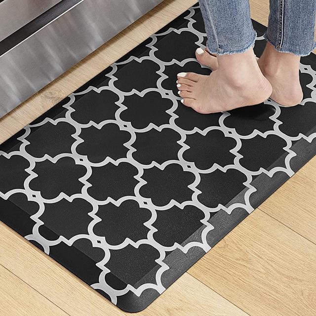 KOKHUB Kitchen Mat,1/2 Inch Thick Cushioned Anti Fatigue Waterproof Kitchen Rug, Comfort Standing Desk Mat, Kitchen Floor Mat Non-Skid & Washable for Home, Office, Sink,17.3"x28"- Black