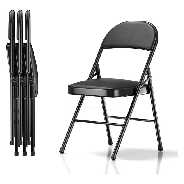 VECELO 4-Pack Folding Chairs with Ultra-Soft Black PU Padded Cushion Seats, Portable Metal Frame, 300 lbs Capacity, No Assembly Required, Ideal