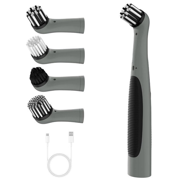 Rechargeable Electric Cleaning Brush with 4 in 1 Multiple Brush Heads and USB Cable, Indoor Household Cordless Motorized Brush for Bathroom Toilet Kitchen Tile Crevice (Grey & Black)