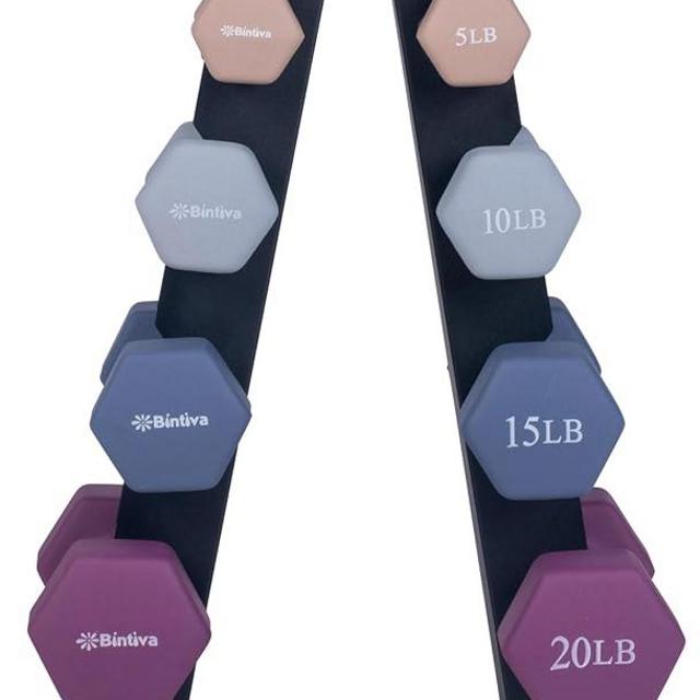 Dumbbell Set with Rack - Neoprene Coated Weights with Stand - Hex Color Coded Dumbell Pairs 1-20 LBs