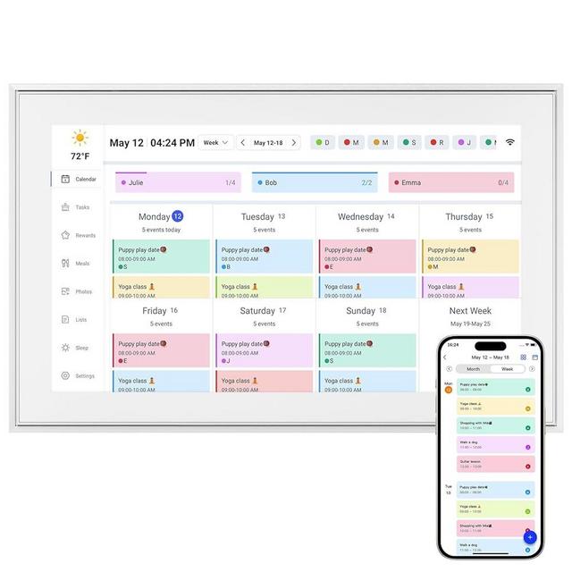 BQQJDD 15.6 Inch Digital Calendar, 2025 Planner & Chore Chart, 32GB WiFi Smart Organizer, HD Touch Screen Desktop Calendar, Interactive Organizing Schedule, Meal Plan for Family, Includes Wall Mount
