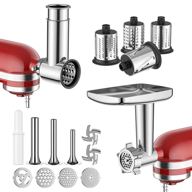 GVODE Meat Grinder Attachment for Kitchenaid Stand Mixer and Stainless Steel Slicer Shredder Attachment for KitchenAid Stand Mixer