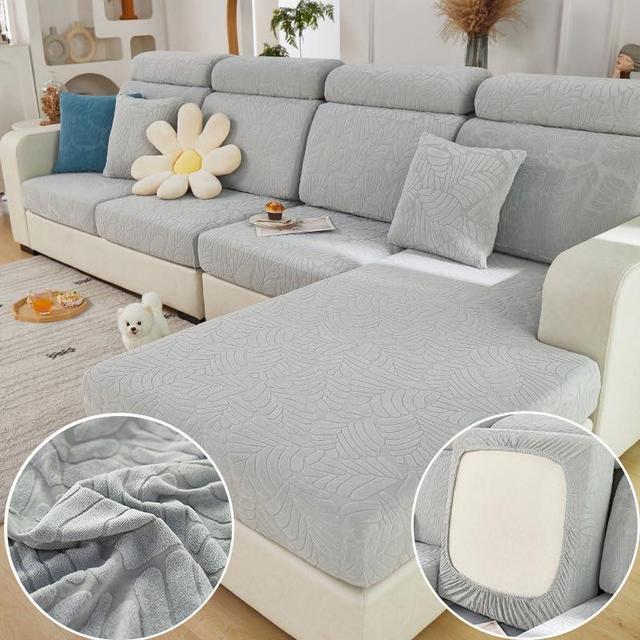 Disayu Magic Sofa Covers 2024 New Wear-Resistant Universal Sofa Cover Washable L Shape Stretch Couch Covers Cushion Slipcovers for Sectional Sofa (Leaf Light Gray,Large Single Seat Cover)
