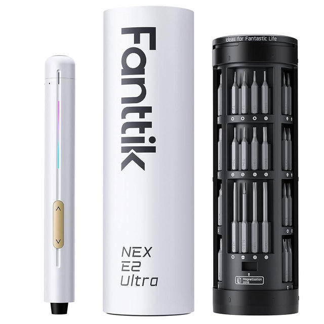 Fanttik E2 Ultra Mini Electric Screwdriver, Cordless Screwdriver, Max 0.6N.m, 50 Magnetic Bits, 5/32'' Hex, Magnetic Storage, Repair Tool for Electronics, Camera, Laptop, and PC Build (White)