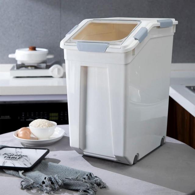 HANAMYA 32.5 Liter / 35 lbs Pet Food Storage Container with Measuring Cup, BPA free, For Dog Food | Cat Food | Rice | Grain | Flour, White & Gray, 2 counts