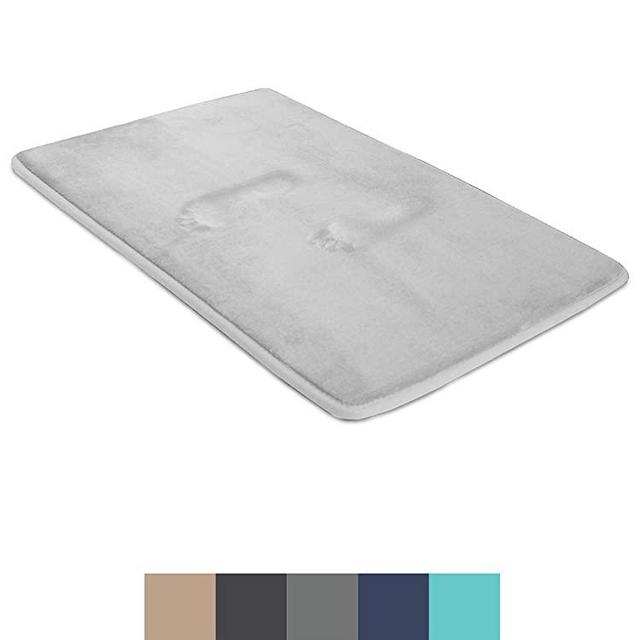 BigFoot Memory Foam Bath Mat 17 x 24 for Tub and Shower, Water Absorbent Non-Slip Bathroom Rug with Soft Velvet Top Layer, Thick Cushioning Foam with PVC Dot Bottom Layer Keeps Floors Dry, Gray