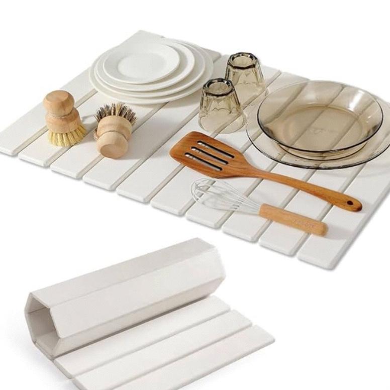 Stone Drying Mat for Kitchen Counter, 24"×16" Collapsible Diatomaceous Earth Dish Drying Mats, Fast Absorbent, Large Quick-drying Draining Mat for Dishes Cookware Cups