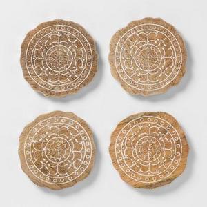 Wood Embellished Coasters 4" Brown/White Set of 4 - Opalhouse™
