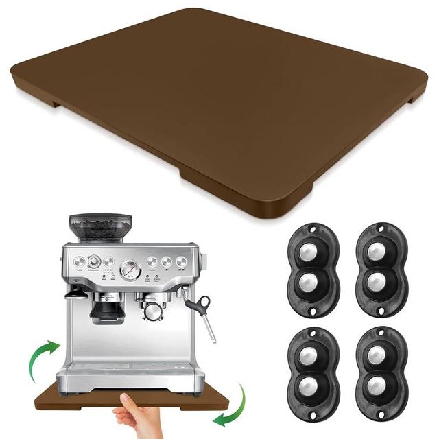 Appliance Slider 360° Rolling Tray for Coffee Maker- Bamboo Coffee Pot Slider Tray for Countertop Rotation Sliding Tray with Wheels, Appliances Mat Easily from Under the Cabinet, Brown (12.8"×15.8")