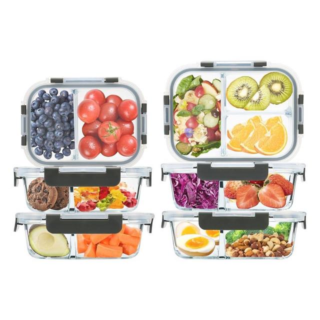 GULFLIN 2 & 3 Compartment Glass Meal Prep Containers - Glass Food Storage Lunch Containers with Lids, Glass Bento Box, Portion Control, Freezer to Microwave Safe