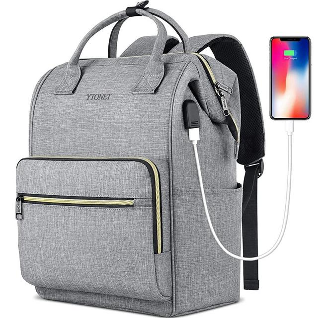 Travel Laptop Backpack for Women 15.6 Inch Stylish College School Backpack with USB Charging Port, RFID Anti Theft Water Resistant Casual Daypack Backpacks Purse for Business Travel Gifts, Gray