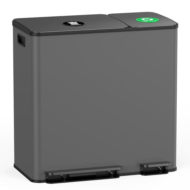 Lovewind Dual Trash and Recycling Bins for Kitchen, 13+6 Gallon Stainless Steel Garbage and Recycle Bin Combo for Large Families, Dual Trash Can with Soft Close Lid & Magnetic Stickers, Grey
