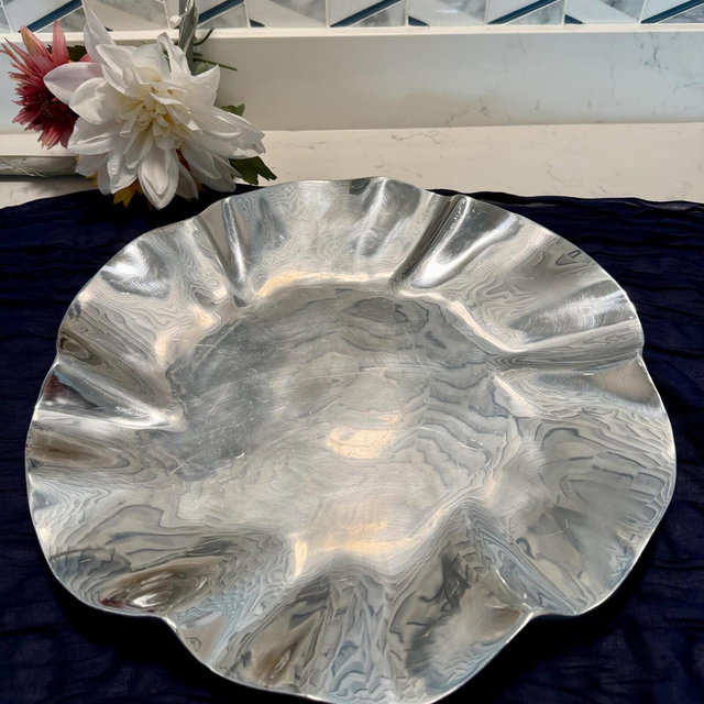 Vintage Holland Boone Pewter Platter – Ruffled Edge Serving Tray – Farmhouse Decor