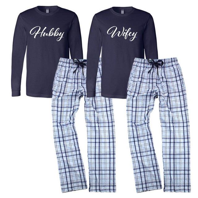 Classy Bride Wifey and Hubby Pajamas Set - Blue