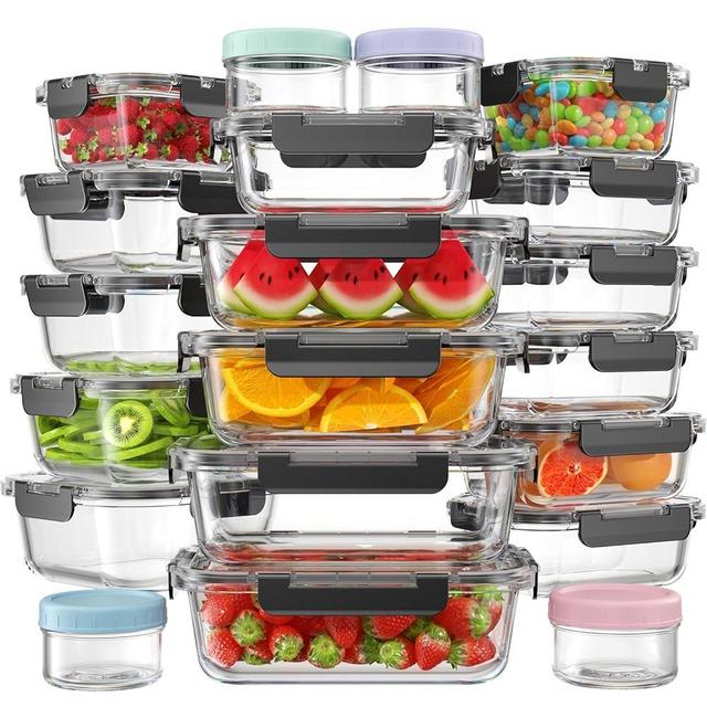 KEMETHY 40 PCS Glass Food Storage Containers with Lids(20 Container & 20 Lid), Borosilicate Glass Meal Prep Containers for Kitchen Storage and Organization, BPA-Free, Leak Proof, Reusable