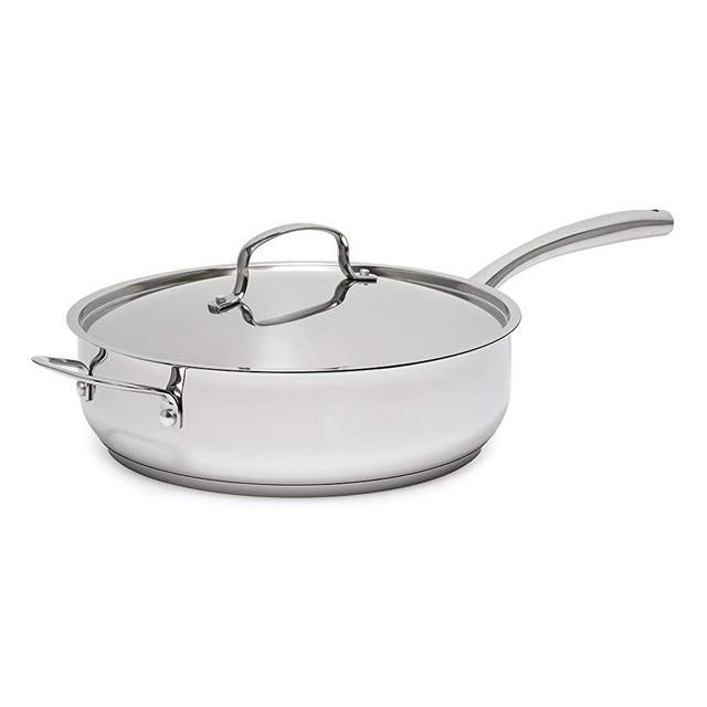 Goodful Stainless Steel 5-qt Sauté Pan with Helper Handle and Lid, Tri-Ply Impact Bonded Base, Dishwasher and Oven Safe Jumbo Cooker, 5-Quart