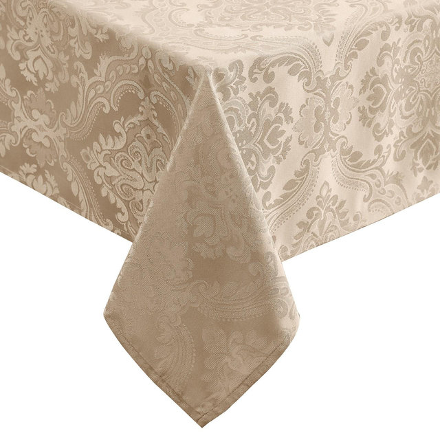 Caiden Elegance Damask Water & Stain Resistant Tablecloth - 60" x 144" - Taupe - Elrene Home Fashions