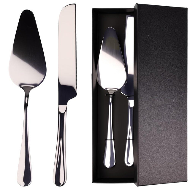 Auerllcy Stainless Steel Cake Knife and Server Set – 2-Piece Wedding Cake Cutting Set with Gift Box – Elegant Pie and Pizza Serving Utensils for Parties, Birthdays, Anniversaries (Silver)