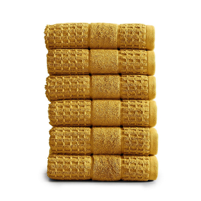 Market & Place Cotton Quick Dry Waffle Weave 6-Pack Hand Towel Set Mustard Yellow