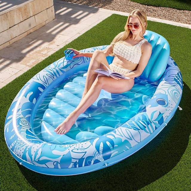 SLOOSH Inflatable Tanning Pool Lounger Float, 70" x 50" Pool Floats Adult with Pillow,Oval Suntan Tub Raft Floatie,Sunbathing Bed Lounge for Water Blow Up Kids Ball Pit Party Gifts