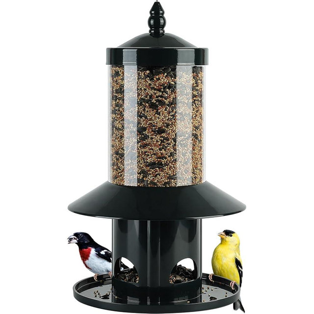 Squirrel Proof Bird Feeder - 360° Feeding Perch Tray for Outdoor Hanging Wild Bird Seeds, Dark Green.