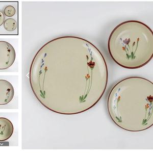 Red Poppy - 3-Piece Stoneware Place Setting | Coupe Dinnerware Set for 1