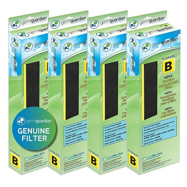 Germ Guardian FLT48254PK GermGuardian FLT4825 HEPA Replacement Filter B, AC4825E, AC4300BPTCA, AC4850PT, AC4900CA, CDAP4500BCA, CDAP4500WCA Air Purifiers, 4 Pack, Grey , Black