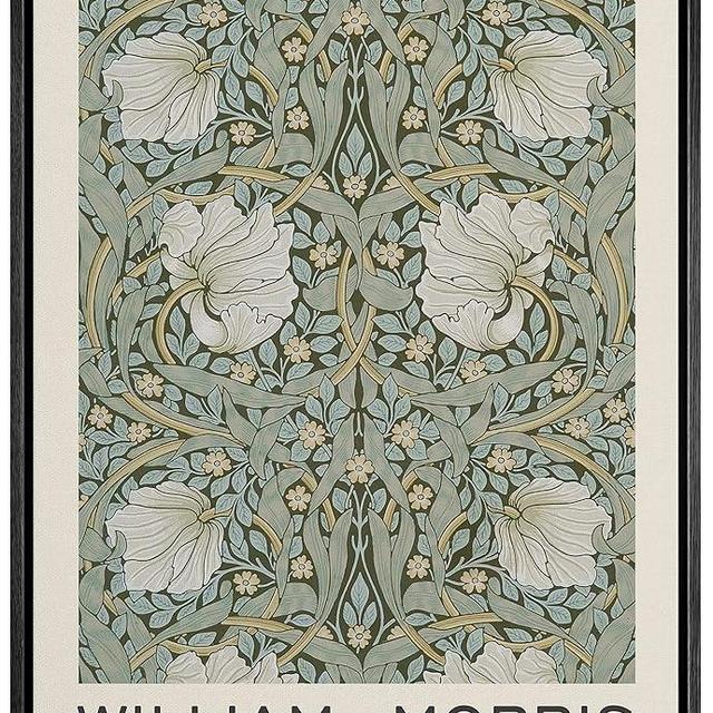 wall26 Framed Canvas Print Wall Art Pimpernel Flowers by William Morris Historic Cultural Illustrations Fine Art Traditional Scenic Colorful for Living Room, Bedroom, Office - 24"x36" Black