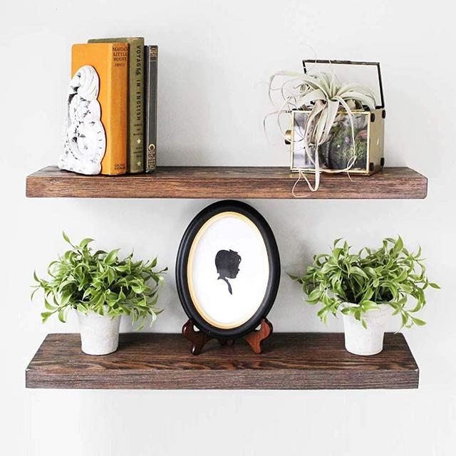 Willow & Grace Wooden Floating Shelves - Natural Rustic Home Decor Bookshelves, Easily Mounted | Perfect Decorative Wall Shelf for Your Bathroom, Kitchen and Bedroom | Dark Walnut (24" Set of 2)