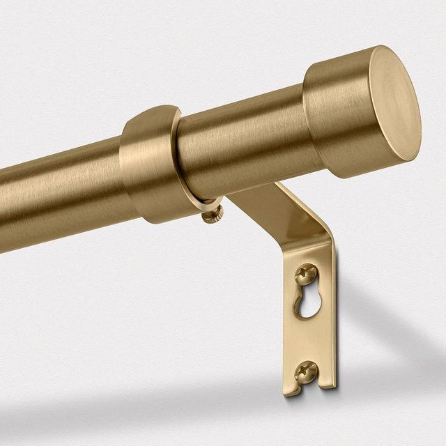 Warm Gold Curtain Rod 48 to 84 Inch, Heavy Duty Brass Curtain Rods for Window, 1" Diameter Adjustable Window Treatment Rod with Aluminum Alloy Finials for Bedroom Living Room Kitchen Farmhouse