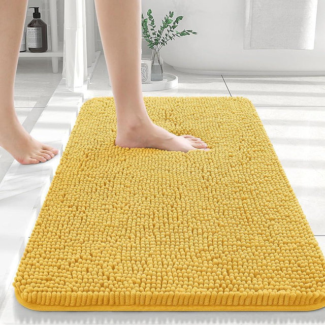 OLANLY Bathroom Rugs 30x20, Extra Soft Absorbent Chenille Bath Rugs, Non-Slip, Dry Quickly, Machine Washable, Bath Mats for Bathroom Floor, Tub and Shower, Yellow