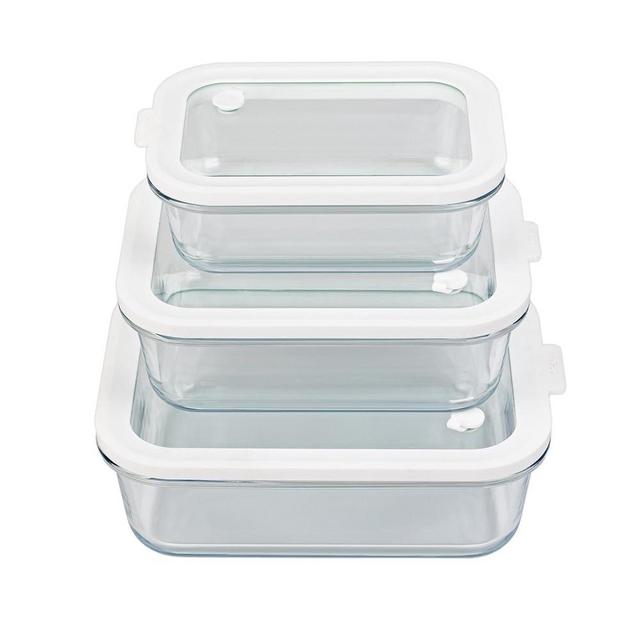 Sio GLASS storage containers with GLASS lids, NO PLASTIC, Set of 3, Airtight Small Medium Large for Food Meal Prep, Silcone Bowl Container