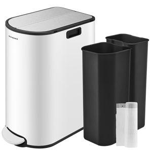 13-Gallon Dual Kitchen Trash Can - Cloud White and Metallic Silver