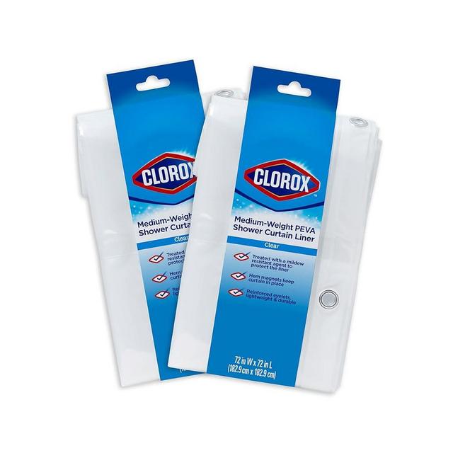 CLOROX Shower Curtain Liner, Premium Medium-Weight Durable Waterproof 6g PEVA for Bathroom with Weighted Magnets, Standard Size 72" x 72", Clear 2 Pack